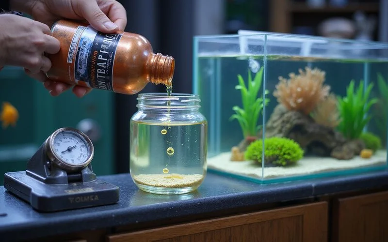 Fritz Mardel Coppersafe being dosed into a quarantine tank