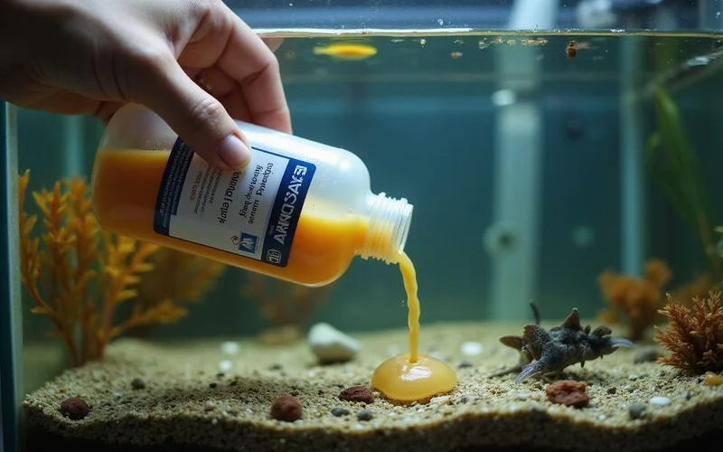 Pouring Fritz TurboStart bottled bacteria into a cycling tank