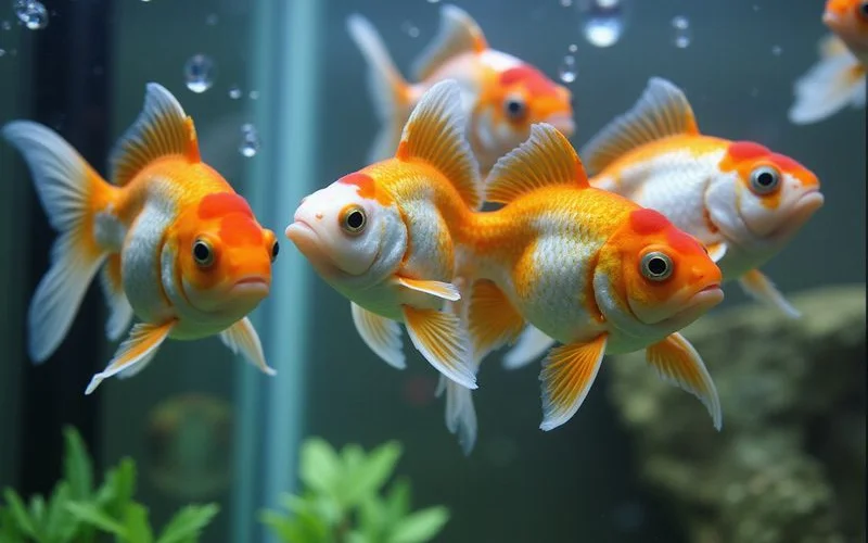 Pond-grade comet goldfish in a holding tank ready for pond stocking
