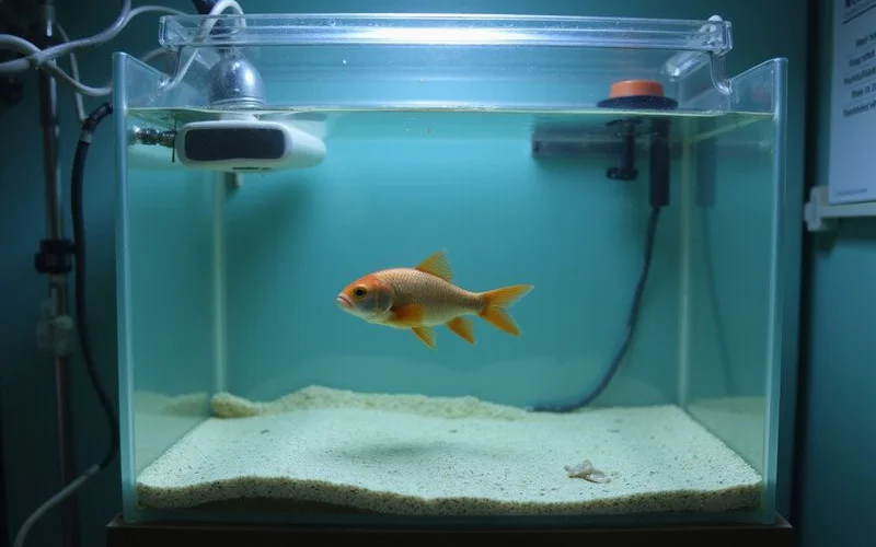 Hospital tank set up for isolating a single sick fish for treatment