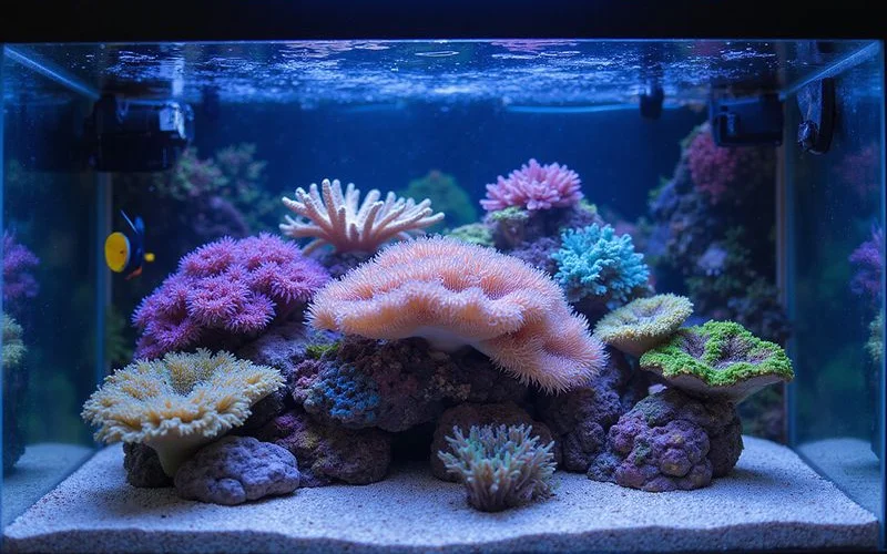 Mixed reef aquarium with zoanthids, euphyllia and SPS corals