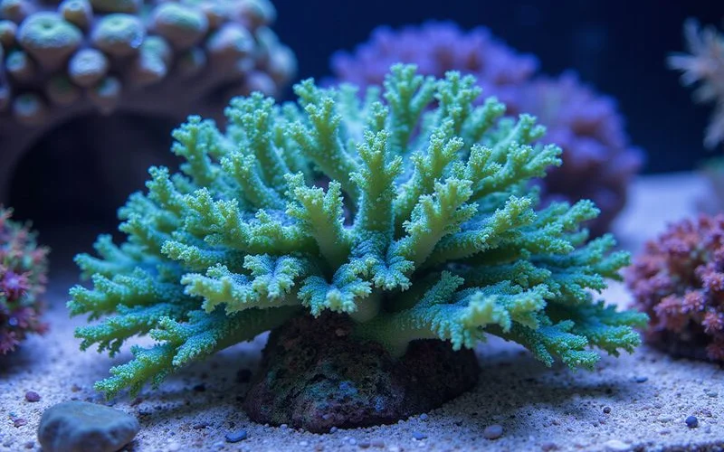 Acropora SPS colony with blue tips and green base