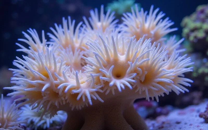 Toadstool leather coral with flowing polyps