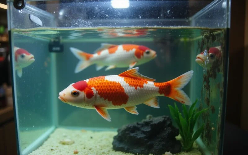 Young kohaku-pattern koi at Gulf Coast Aquatics during pond stocking season