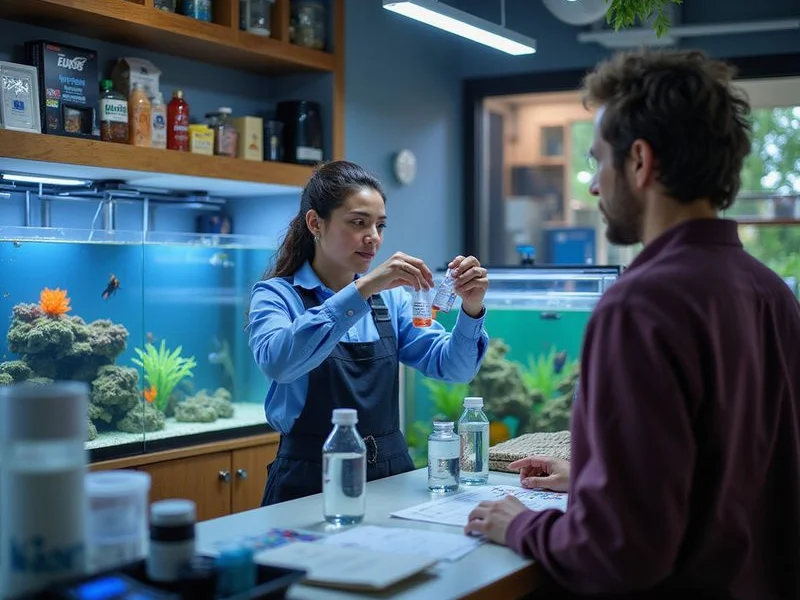 Staff member running a free water test for a customer at the counter